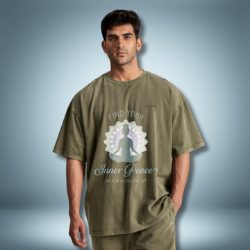 Fabrio Clothing's Inner Peace Design Printed Acid Wash Oversized T-Shirt