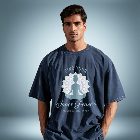 Fabrio Clothing's Inner Peace Design Printed Acid Wash Oversized T-Shirt