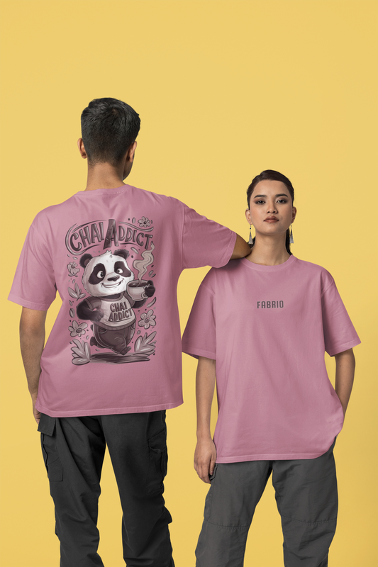 Fabrio Originals The Chai Addicted Panda Printed Terry Oversized T-shirt